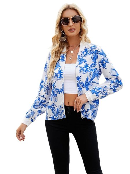 

all over floral print bomber jacket 52yo#, Black;brown