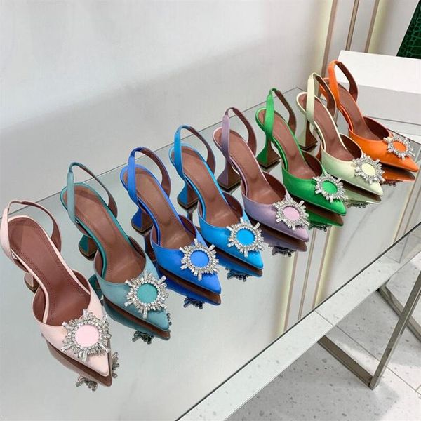 

designer black satin crystal buckle womens slingbacks pumps patent leather gladiator sandals transparent silver high-heeled shoes256f