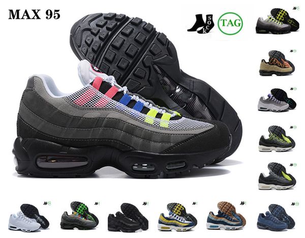 

new og neon 95 mens running shoes 95s triple black cork greedy dark smoke grey speed-lacing glass blue midnight navy mens women trainers out