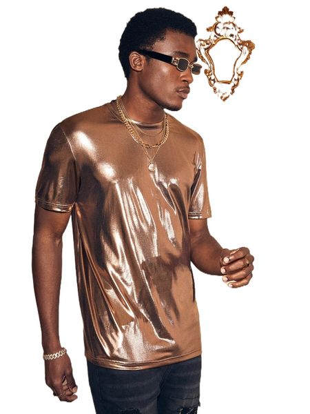

men round neck metallic tee y2gu#, White;black