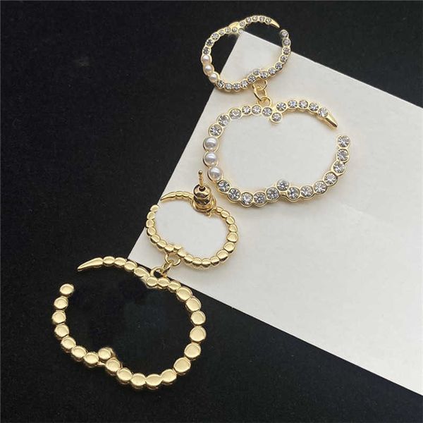

fashion double letter charm earrings alphabet pearl designer eardrops women shiny crystal pendant studs, Golden