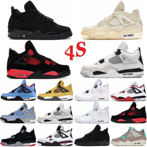 

men basketball shoes 4s university blue red thunder black cat cement taupe haze sneaker women sports sneaker size us 5.5-13