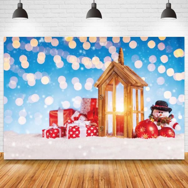 Decorazione per feste Regalo di Natale Sfondo Piccolo pupazzo di neve Apertura blu Sfondo bokeh Doccia per bambini Famiglia Pografia Poster PocallParty PartyP