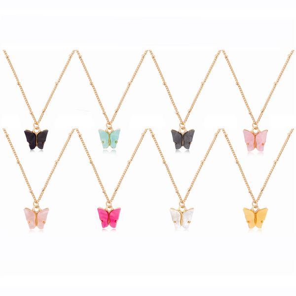 Damen Schmetterling Halskette für Frauen Mädchen Acryl Custom Charms Animal Anhänger Halsketten mit goldplattiertem Freund Klassenkamerad