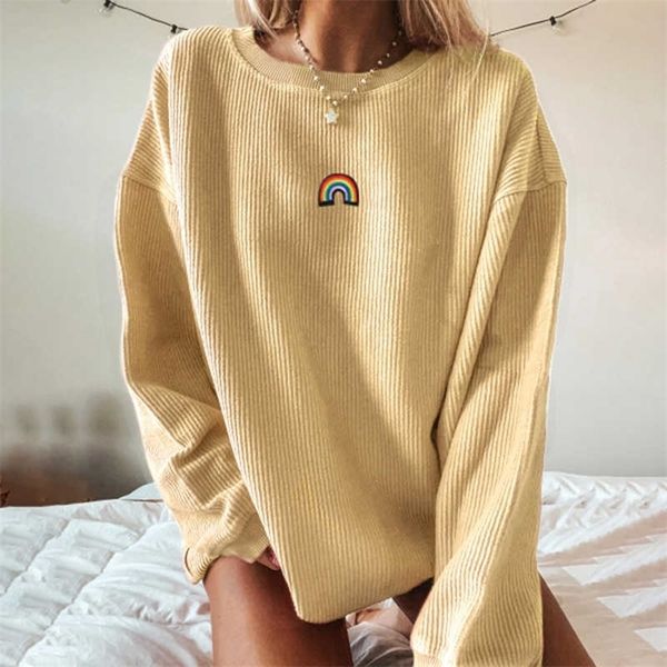 

autumn rainbow pattern printed pullovers sweatshirts women long sleeve streetwear loose oversize clothes female yellow 210702, White