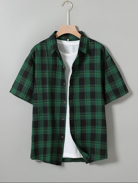 

men plaid drop shoulder shirt without tee q0s6#, White;black