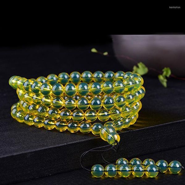 Perlenstränge, mexikanisches gereinigtes Wasser, blaues Bernstein-Armband, 108 Buddha-Perlen, runde Rosenkranz-Perlen für Männer und Frauen, Perlen Kent22