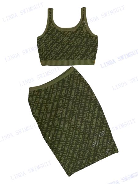 

womens two piece dress full letters relief knitted vest and hlaft dresses sets for women luxury designer skirts two-pieces heigh waist charm, White