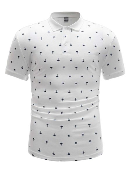 

men coconut tree print polo shirt 38ja#, White;black