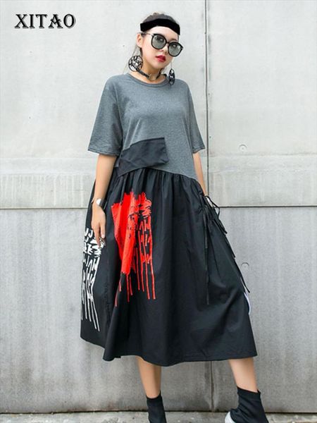 

dress fashion high waist elegant summer pullover patchwork hit color goddess fan casual gcc3514, Black;gray