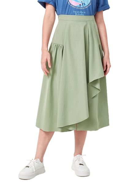 

solid high waist draped front skirt i6eq#, Black