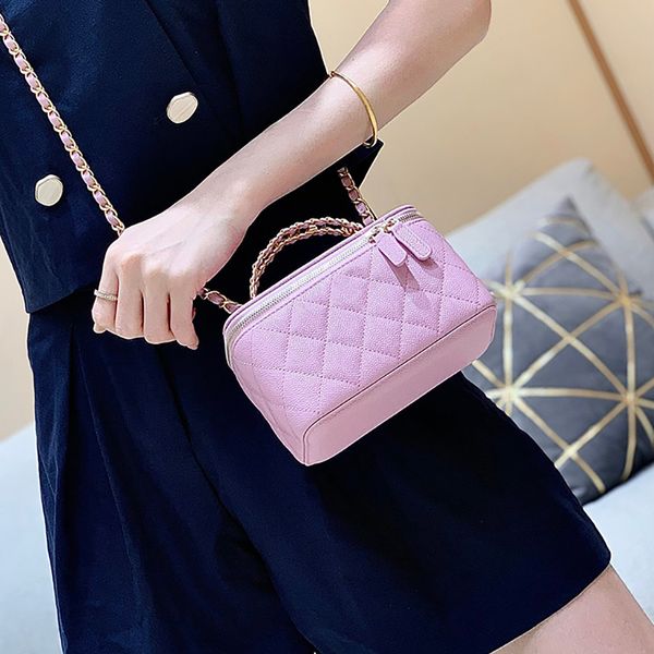 

10a fashion lady cosmetic bag 17cm crossbody bags caviar leather shoulder handbag luxury designer bag woman purse wash gargle bagss make up