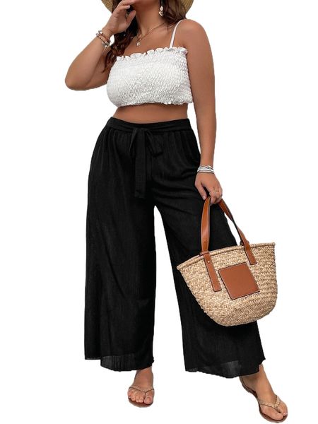

plus knot front wide leg pants e5k8#, Black
