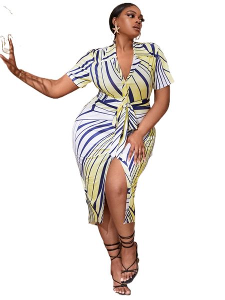 

sxy plus allover print button front belted shirt dress h3vk#, Black