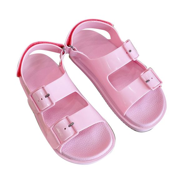 

designer women sandals with mini double cream rubber sole buckle rivet letter shoes with box summer fashion casual footwear candy color eu36, Black