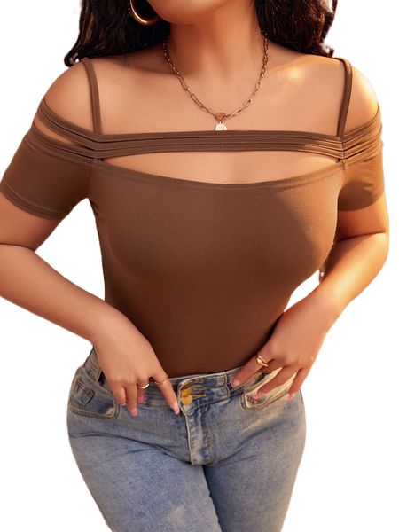 

sxy cold shoulder cut out front tee p11e#, White