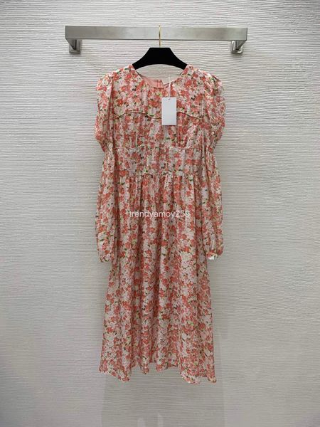 

casual dresses women's dress with elegant temperament, floral print, bubble sleeves, slim waist, large swing, medium and long skirt, Black;gray