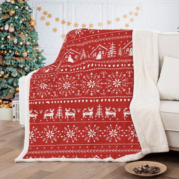 Coperte Natale Alce Coperta da tiro Peluche Sherpa Pile Natale per bambini Bambini Letto per adulti Divano Fiocco di neve Anno regalo Donna