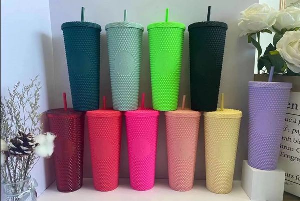 

starbucks double hawaiian yellow durian laser straw cup tumblers mermaid plastic cold water coffee cups gift mug