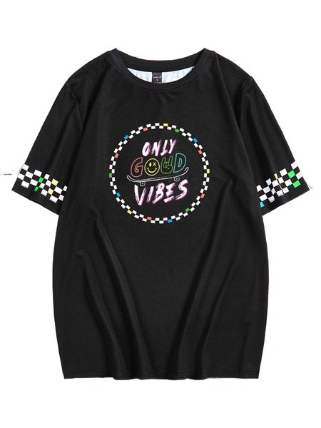 

x sosiwon plaid & letter graphic tee x77w#, White