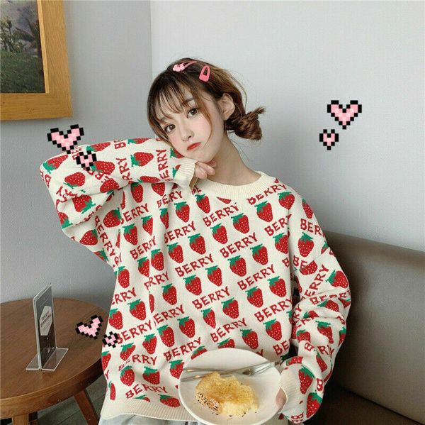 

lady girl strawberry sweater / vest cute knitted pullover japanese kawaii, White;black