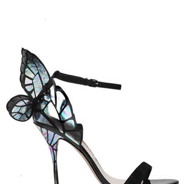 

webster sandals sophia genuine leather pumps butterfly high heel for women stiletto shoes ll2h, Black