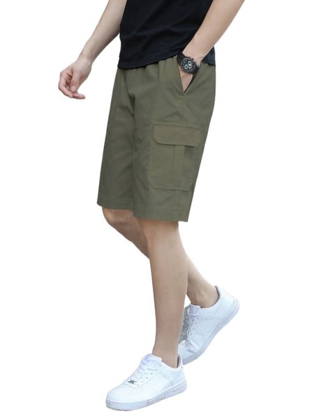 

men drawstring waist flap pocket shorts 16gk#, White;black