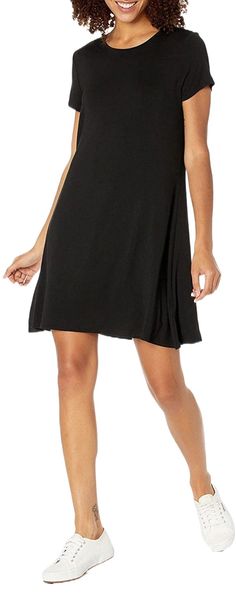 

essentials women's short-sleeve scoop neck swing dress w3fi#, White;black