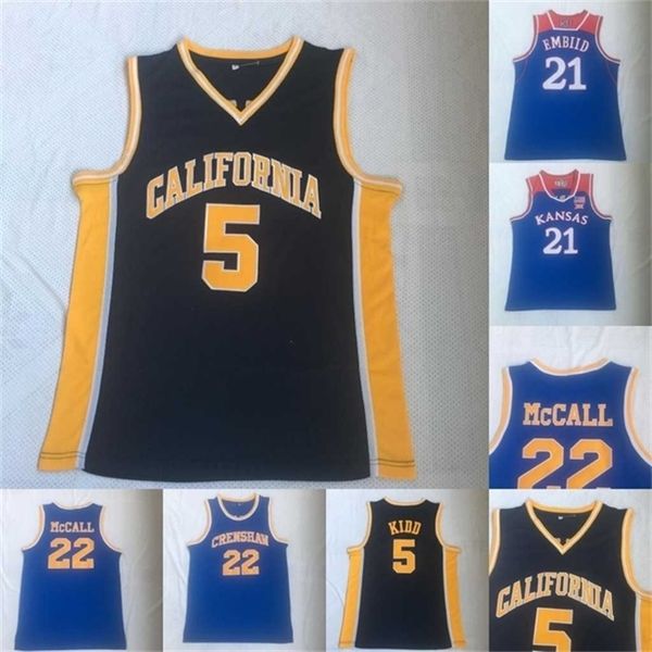 SJ98 NCAA California 5 Jason Kidd Navy Blue Basketball Jersey Mainey # 22 Quincy McCall 100% Sticed High School Mens Jerseys Размер S-XXL