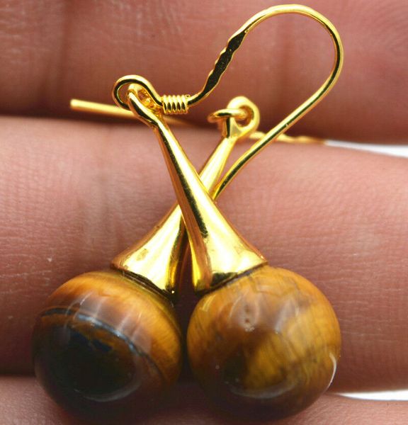 

beautiful natural tiger eye gemstone dangle earrings, Silver