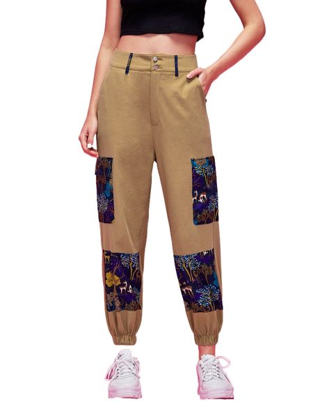 

x fuse flaws animal & plants print flap pocket pants h1vt#, Black;white