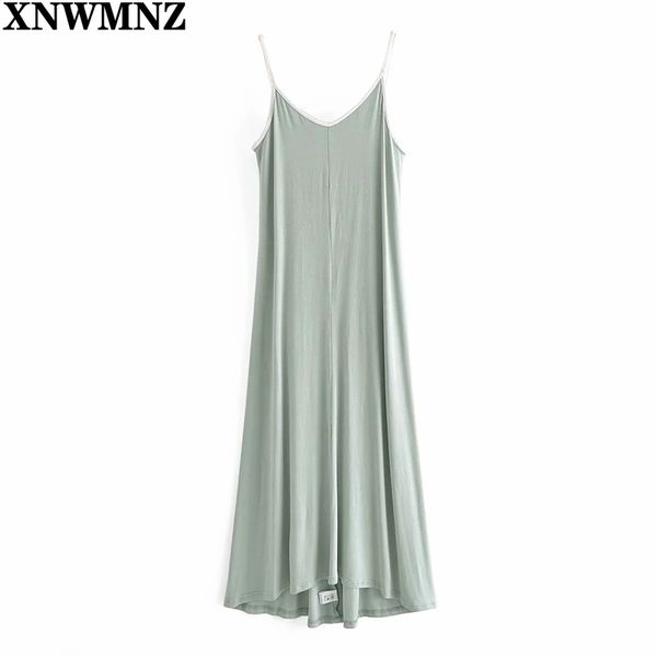 

xnwmnz fashion women long knit dress woman vneck es with thin straps lady vestido summer womens robe 210513, Black;gray