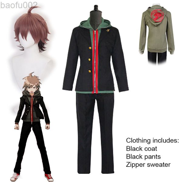 Makoto Naegi Cosplay Come Danganronpatrigger Happy Havoc Makoto Wig Halloween Halloween Unisex Uniform Sets L220802