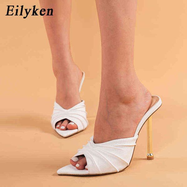 

sandals 2023 new mule high heels women's slippers peep toe fashion pleated snake print pumps slides party shoes woman 220232, Black