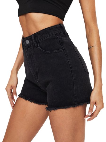

raw hem slant pocket denim shorts 88cu#, White;black