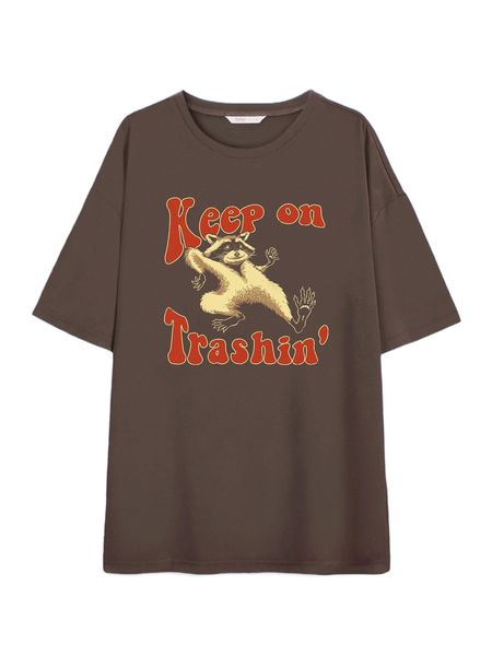 

romwe x vincenttrinidadart slogan animal graphic drop shoulder tee n7yy#, White