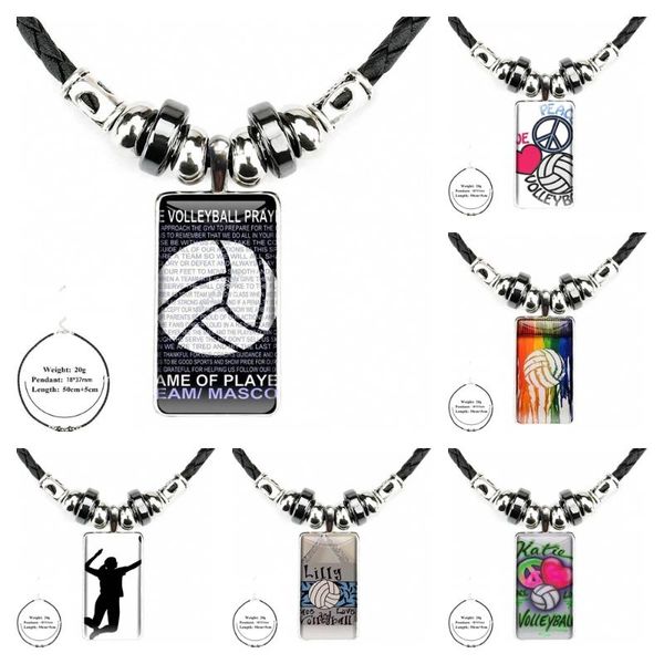 Collane con ciondolo Peace Love Pallavolo Collana di moda Collana fatta a mano a forma di rettangolo Girocollo Gioielli in ematite nera Multi disegni in vendita