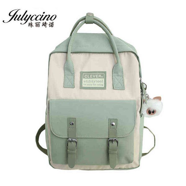 Rucksack Stil Bagjulyccino Frauen Nylon Candy Farbe Wasserdichte Schultasche für Teenager Mädchen Patchwork Weibliche Mochila 220723