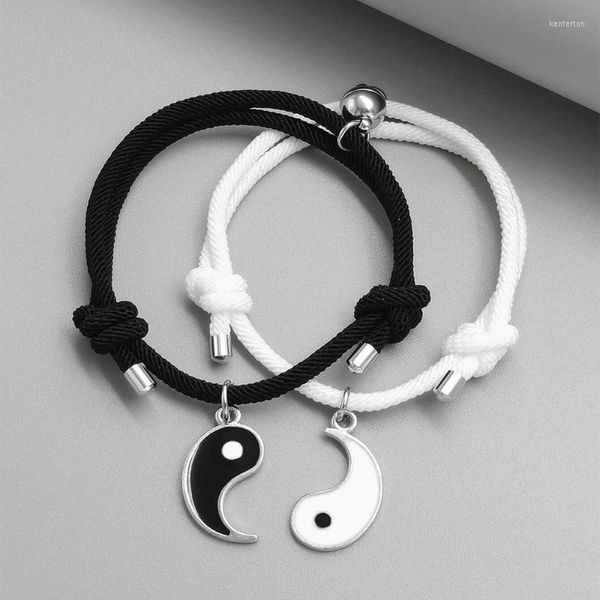 Charm-Armbänder Tai Chi Yin Yang Paare Schwarz Weiß Seil Armband Anhänger Verstellbarer Zopf Passender Liebhaber SchmuckCharm Kent22