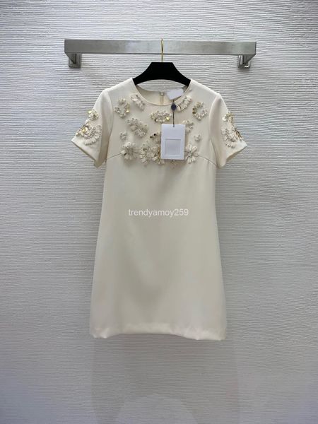 

casual dresses australia station dress heavy industry diamond studded three-dimensional flower bead decoration a-line round neck short sleev, Black;gray