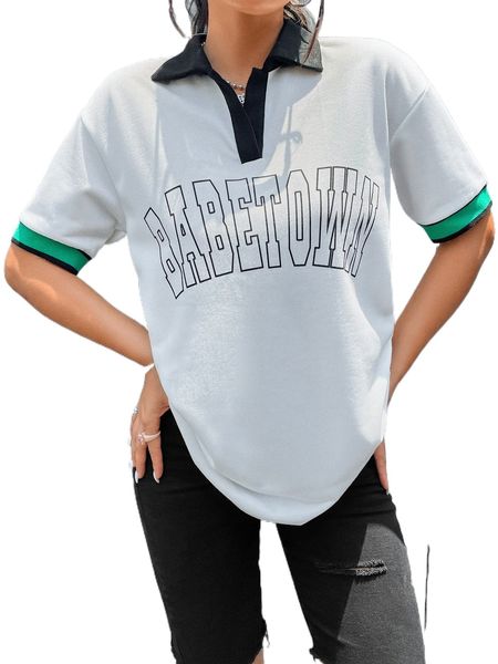 

letter graphic contrast polo neck drop shoulder tee b8bi#, White