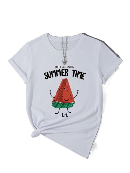 

watermelon and letter graphic tee i3fq#, White