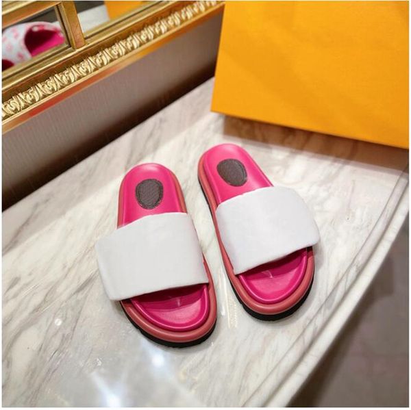 

designers women velcro slippers pool pillow comfort smooth calfskin flat letter mules fashionable easy-to-wear rubber bottom width slides, Black