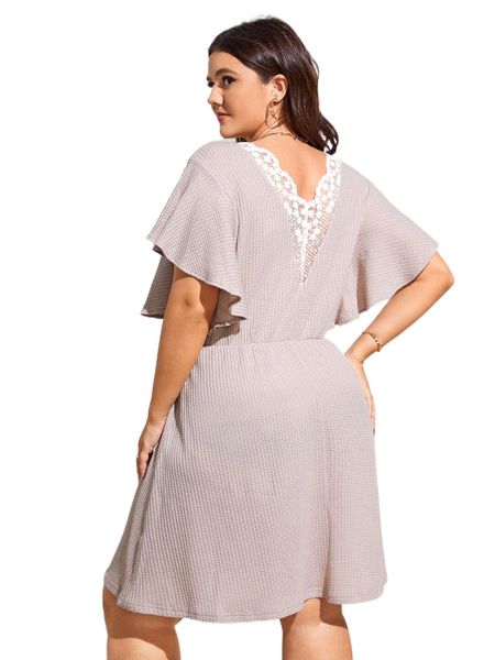 

plus contrast embroidery mesh butterfly sleeve dress i6hz#, Black
