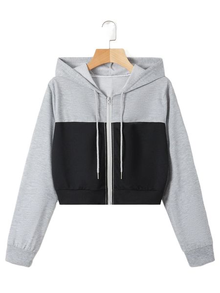 

c.olorblock z.ip u.p d.rawstring c.rop hoodie t0mw#, Black