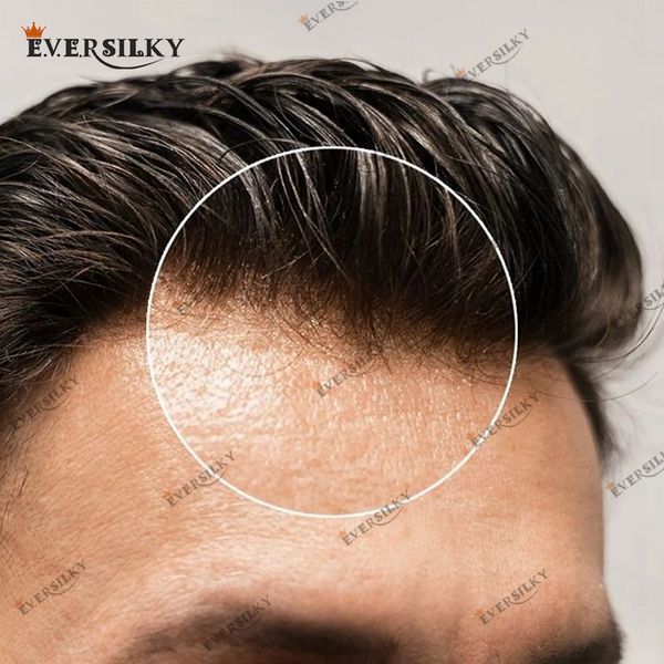 Colore marrone scuro o nero Parrucca per capelli da uomo Pelle super sottile Mens Toupee Pelli super durevoli Protesi di base con parrucche di capelli Remy indiani Realizzate a macchina