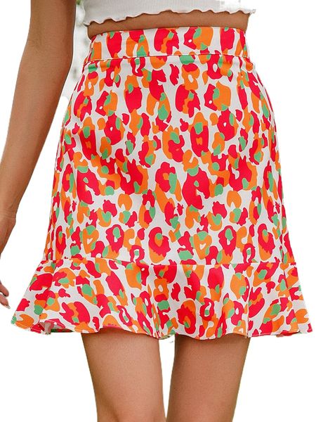 

allover print ruffle hem skirt i2qs#, Black