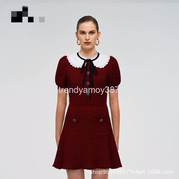 

casual dresses sp lace edge doll neck lace up bow stripe knit dress, Black;gray