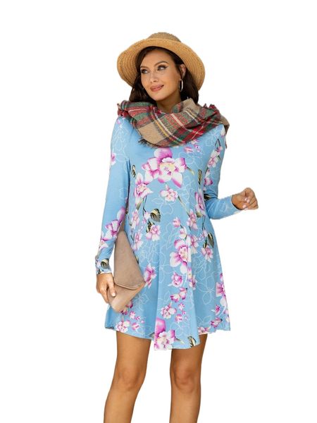 

dearcase floral print tee dress without scarf 22of#, Black;gray