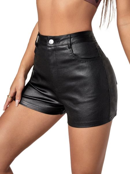 

solid high waist denim shorts x4il#, White;black